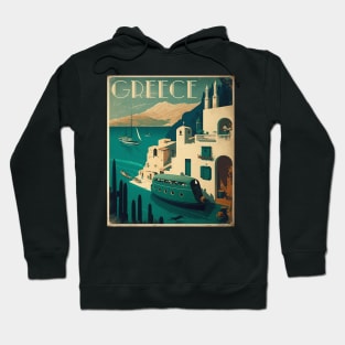 Greece Coastal Town Vintage Travel Art Poster Hoodie